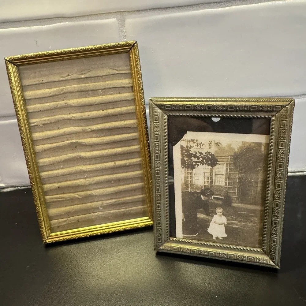 Vintage  Lot of 2 Metal Miniature Picture Frames Ornate Embossed Design